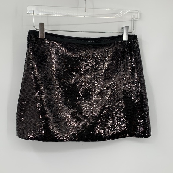Theory Roxanne Spread a-line sequin mini skirt grosgrain ribbon sparkle party 2 - Picture 2 of 4